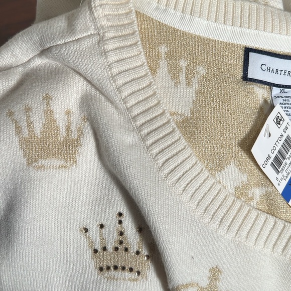 Charter Club, XL, NWT,gold thread, and rhinestone embellished sweater - Picture 4 of 10
